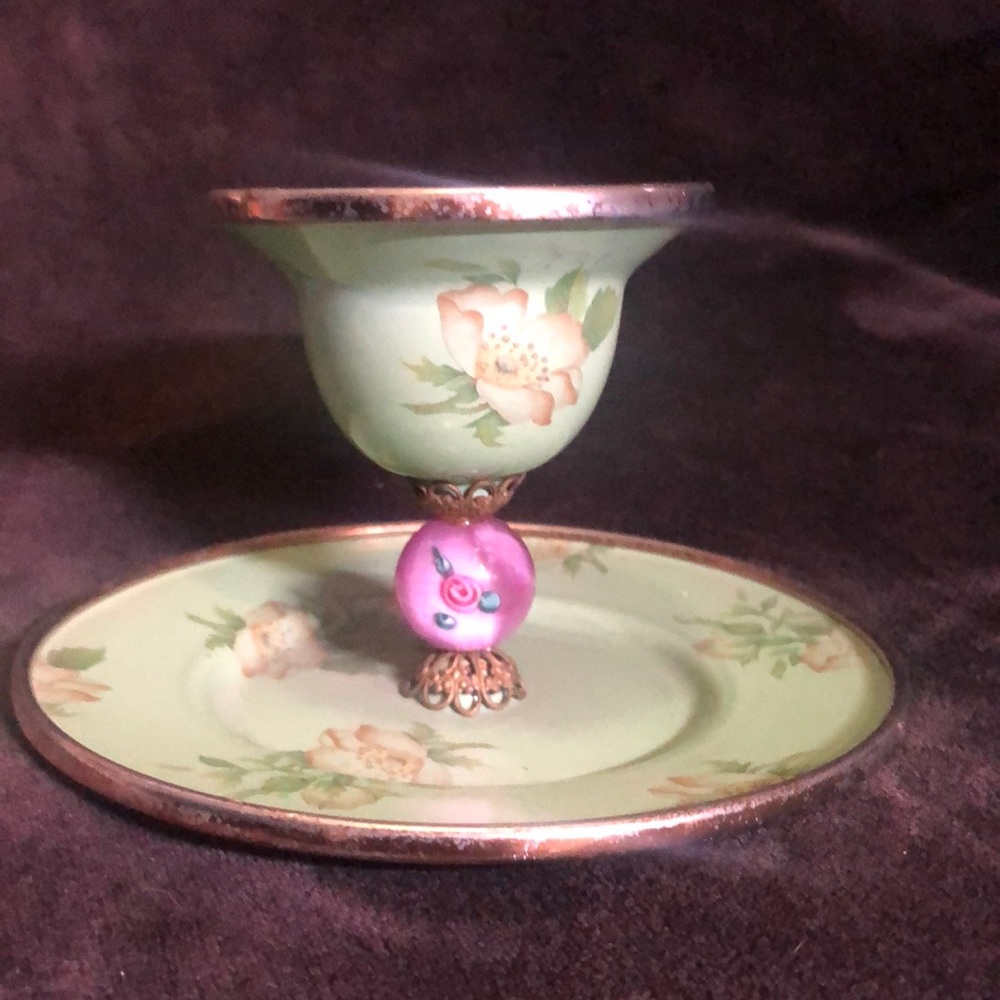 Mackenzie Childs Egg Cup Floral, Green and Pink